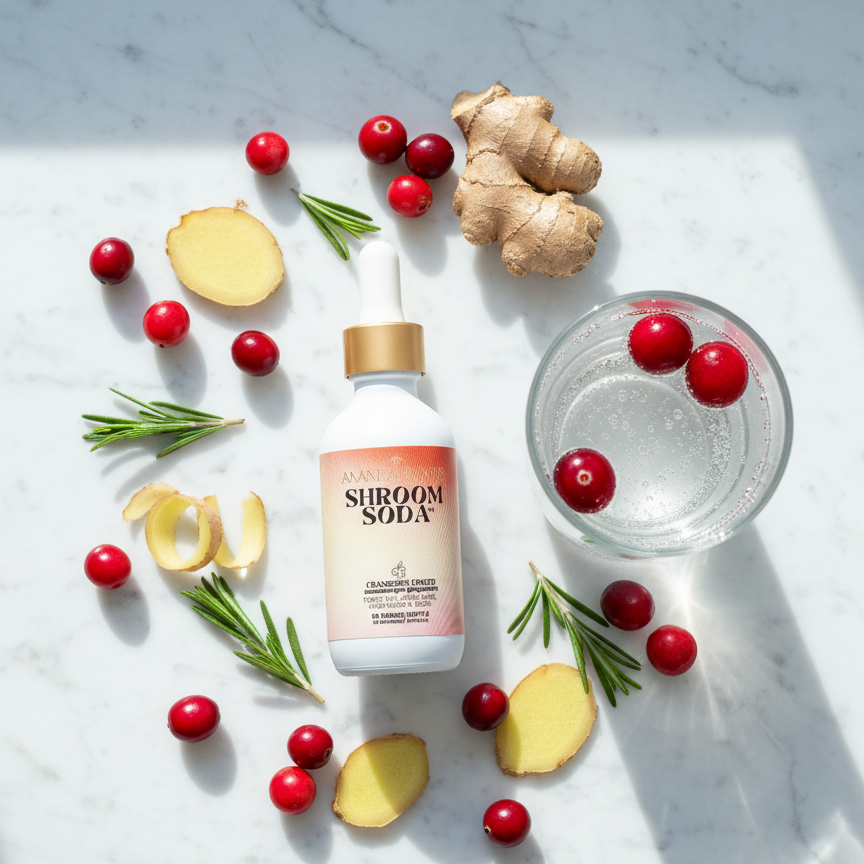 Ananda Elixirs Cranberry Ginger Shroom Soda can
