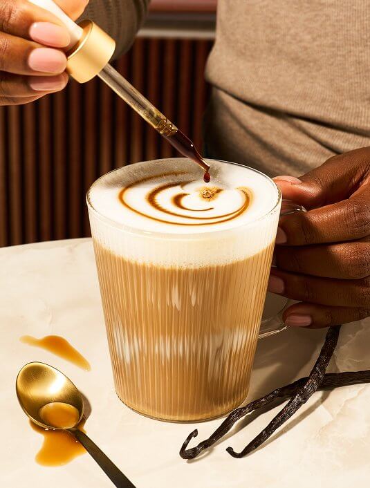 Morning Vanilla Latte in a glass mug